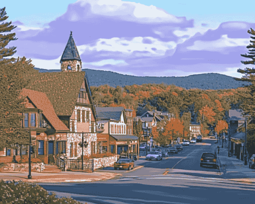 Charming Lake Placid Buildings Diamond Painting