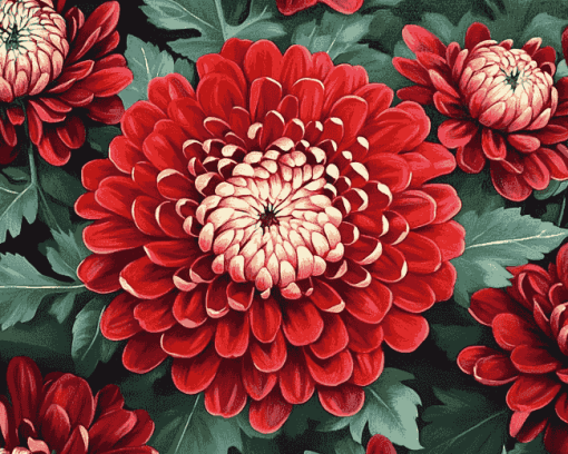 Chinese Chrysanthemums Blossoms Diamond Painting