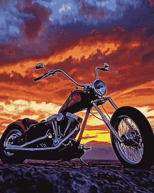 Chopper Bike Sunset Diamond Painting