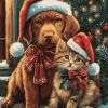 Christmas Cat and Dog Diamond Painting