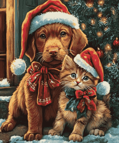 Christmas Cat and Dog Diamond Painting