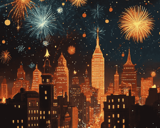 Christmas City Fireworks Diamond Painting