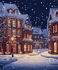 Christmas Night with Snowy Homes Diamond Painting