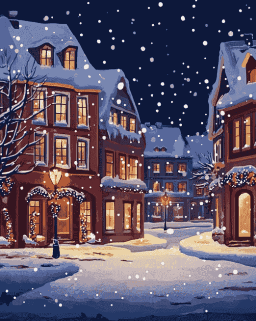 Christmas Night with Snowy Homes Diamond Painting