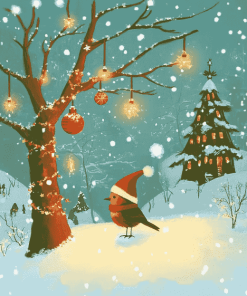 Christmas Robin Winter Scene Diamond Painting