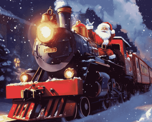 Christmas Santa Train Diamond Painting