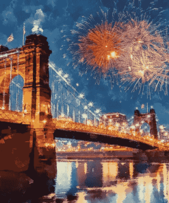 Cincinnati Roebling Fireworks View Diamond Painting