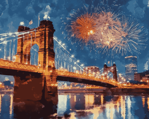 Cincinnati Roebling Fireworks View Diamond Painting