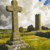 Clonmacnoise Cross Scenic Views Diamond Painting