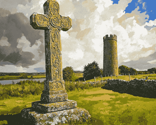 Clonmacnoise Cross Scenic Views Diamond Painting