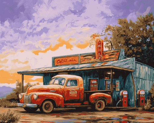 Coffee and Gas Station Trucks Diamond Painting