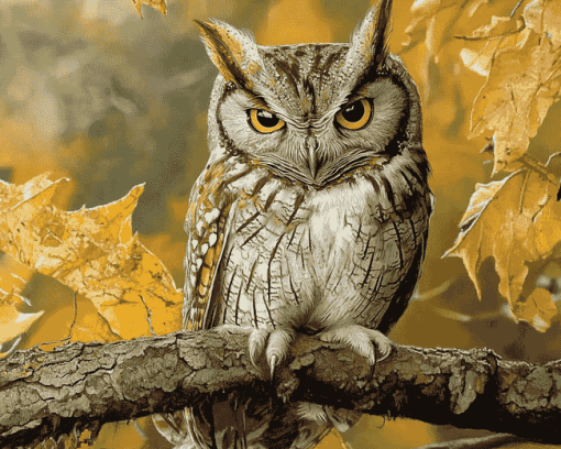 Colorful Eastern Screech Owl Diamond Painting