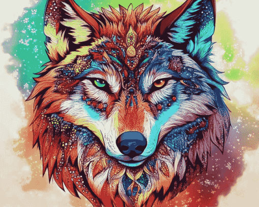 Colorful Mandala Wolf Diamond Painting