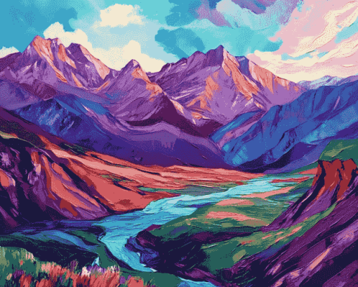 Colorful Mountain Landscape Diamond Painting