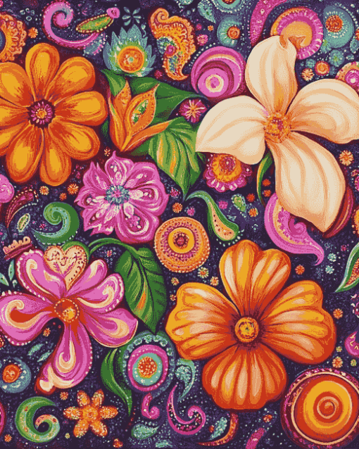 Colorful Paisley Blossoms Diamond Painting