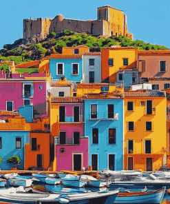 Colorful Sardinian Cityscape Diamond Painting