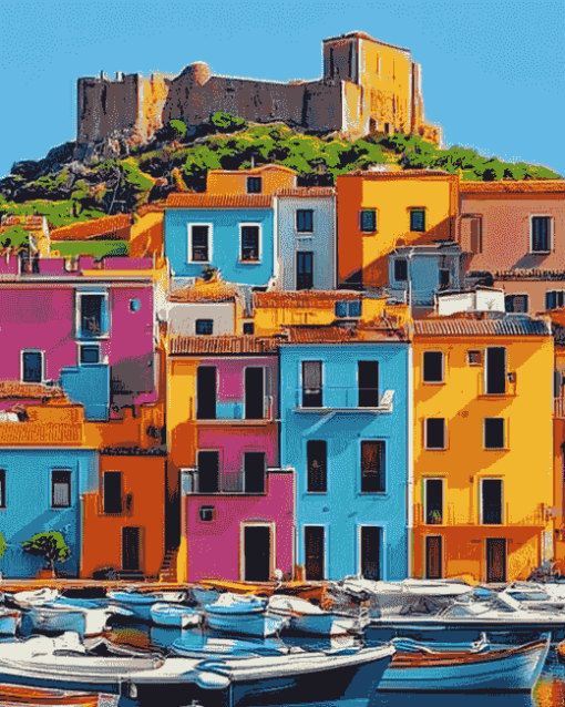 Colorful Sardinian Cityscape Diamond Painting