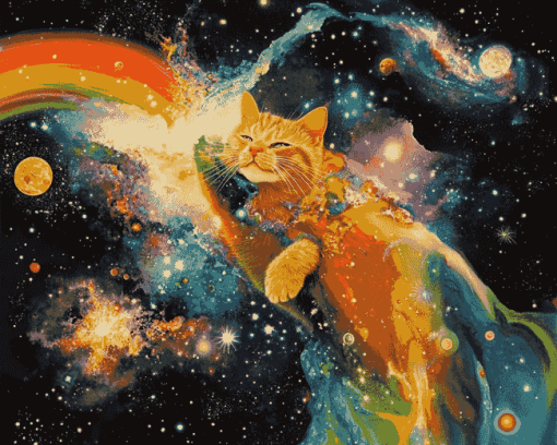 Colorful Space Cat Diamond Painting