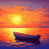 Colorful Sunset Boat Seascape Diamond Painting