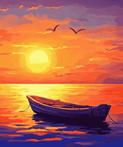 Colorful Sunset Boat Seascape Diamond Painting