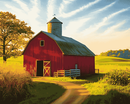 Country Barn Landscape Diamond Painting