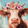 Cow Floral Crown Diamond Painting