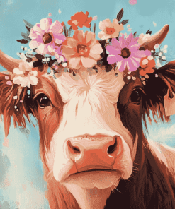 Cow Floral Crown Diamond Painting