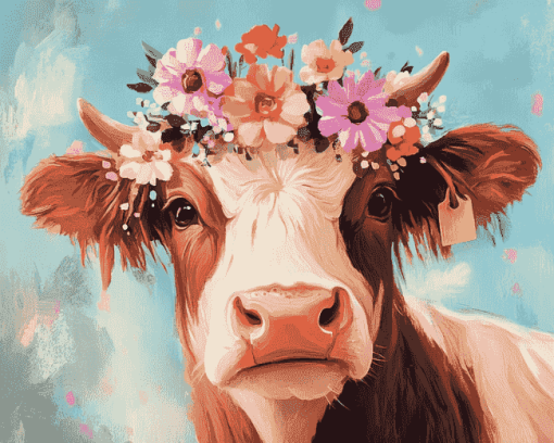 Cow Floral Crown Diamond Painting