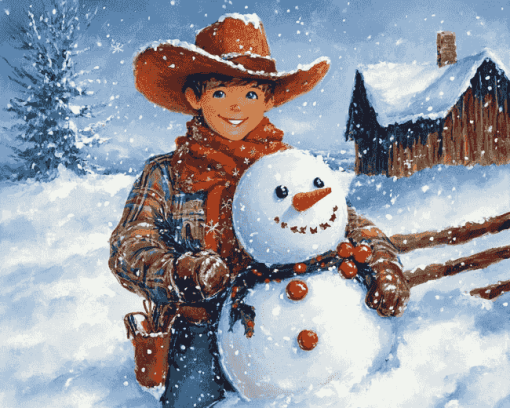 Cowboy Snowman Winter Wonderland Diamond Painting