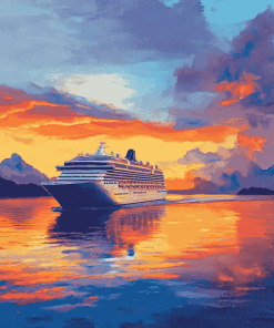 Cruise Ship Sunset Seascape Diamond Painting