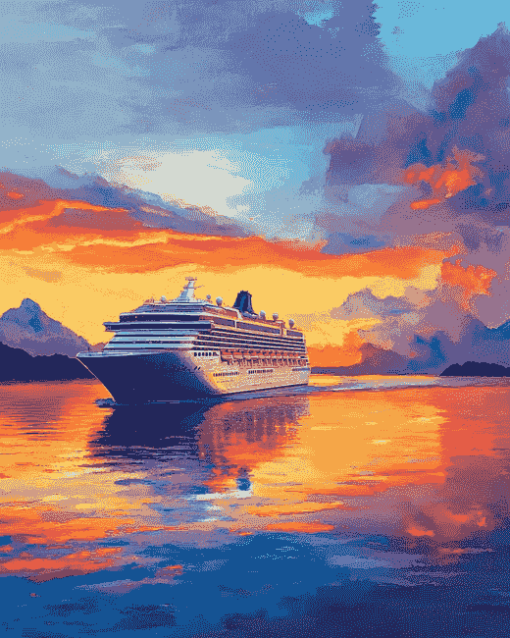 Cruise Ship Sunset Seascape Diamond Painting