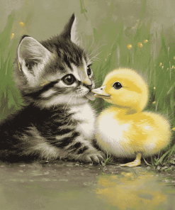 Cute Animals Duck and Cat Diamond Painting