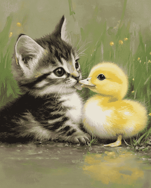 Cute Animals Duck and Cat Diamond Painting