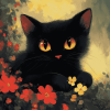 Cute Black Kitties with Flowers Diamond Painting