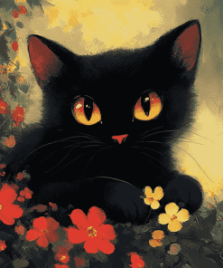 Cute Black Kitties with Flowers Diamond Painting