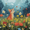 Cute Floral Cat Diamond Painting