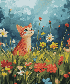 Cute Floral Cat Diamond Painting