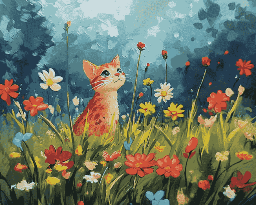 Cute Floral Cat Diamond Painting