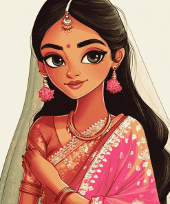 Cute Indian Girl Cartoon Diamond Painting