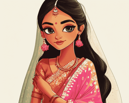 Cute Indian Girl Cartoon Diamond Painting