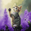 Cute Kitten with Purple Blooms Diamond Painting