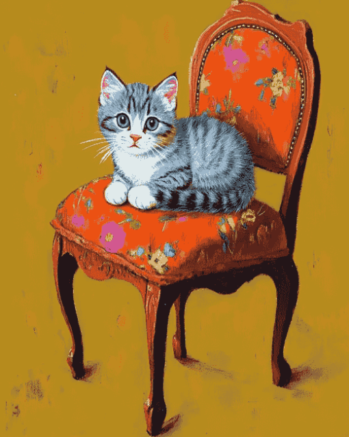 Cute Kitty on Chair Diamond Painting