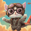 Cute Pilot Kitty Diamond Painting