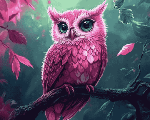 Cute Pink Bird Owl Diamond Painting