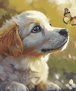 Cute Puppy Butterfly Diamond Painting