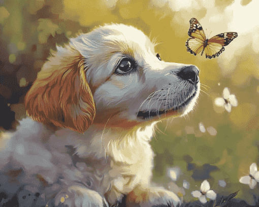 Cute Puppy Butterfly Diamond Painting