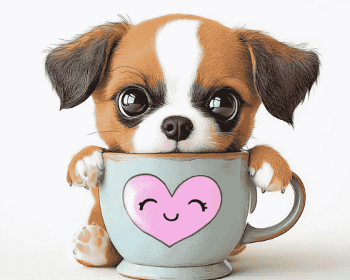 Cute Puppy in a Cup Diamond Painting