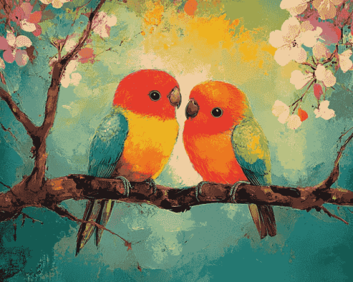 Cute Red Birds Diamond Painting