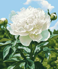 Cute White Peony Blossoms Diamond Painting