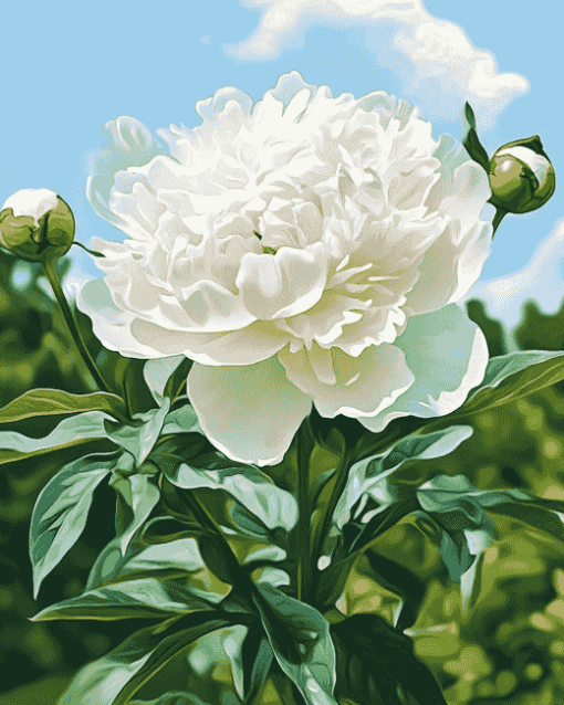 Cute White Peony Blossoms Diamond Painting